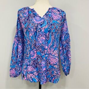 NWT LILLY PULITZER XS Blue Winsley Blouse Lapis Lazuli Horseshoe Bay Preppy Top